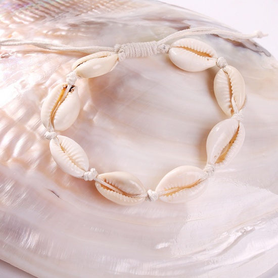 Picture of Shell Bracelets White Adjustable 18cm(7 1/8") long, 1 Piece