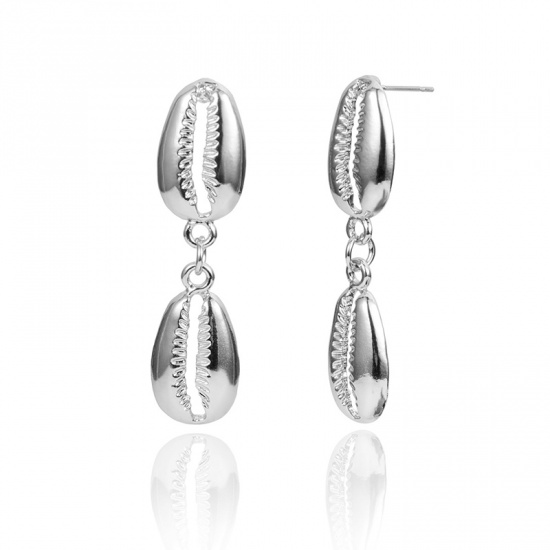 Picture of Earrings Silver Tone Shell 47mm x 12mm, 1 Pair