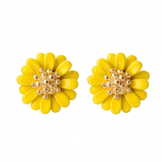 Picture of Earrings Yellow Daisy Flower 15mm Dia., 1 Pair