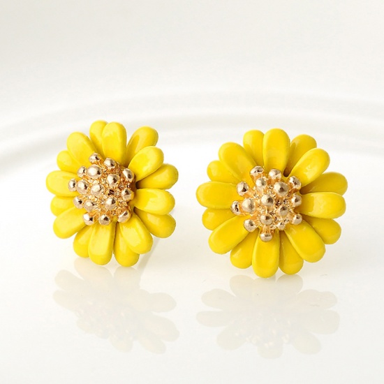 Picture of Earrings Yellow Daisy Flower 15mm Dia., 1 Pair
