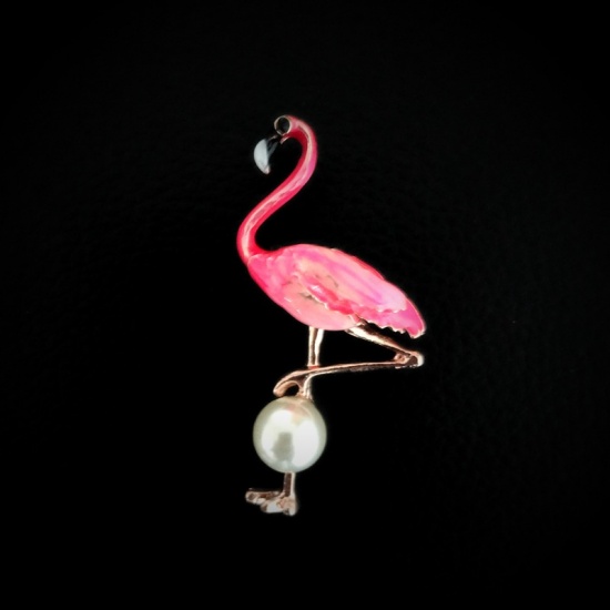 Bild von Brosche Flamingo Rosa Imitat Perle 40mm x 30mm, 1 Stück
