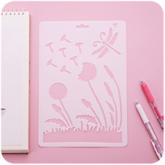 Picture of PP Drawing Template White Dandelion Dragonfly 25.7cm x 17.5cm, 2 PCs