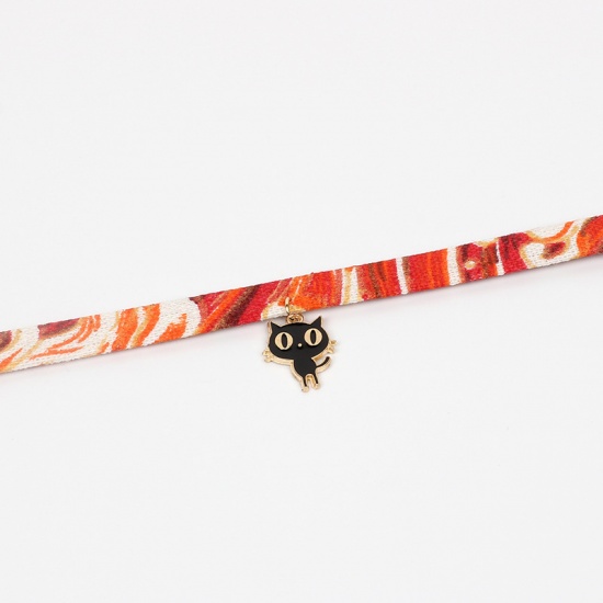 Picture of Fabric Choker Necklace Red Cat Animal Enamel 30cm(11 6/8") long, 1 Piece
