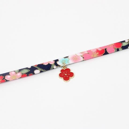 Picture of Fabric Choker Necklace Multicolor Flower Enamel 30cm(11 6/8") long, 1 Piece