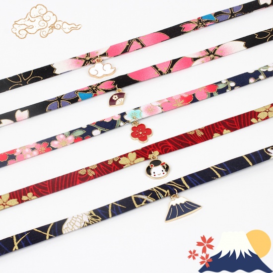 Picture of Fabric Choker Necklace Wine Red Flower Woman Enamel 30cm(11 6/8") long, 1 Piece