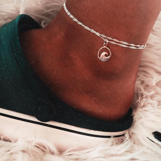 Picture of Anklet Silver Tone Round Ripple 20cm(7 7/8") long, 1 Piece