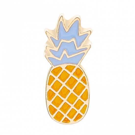 Picture of Pin Brooches Pineapple/ Ananas Fruit Yellow 22mm x 9mm, 1 Piece