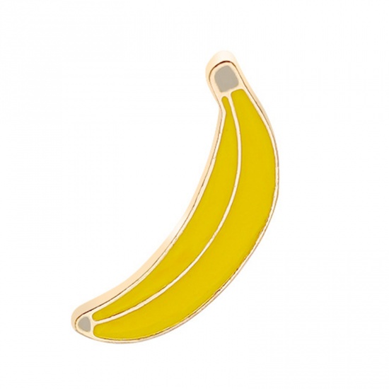 Picture of Pin Brooches Banana Fruit Yellow 17mm x 10mm, 1 Piece