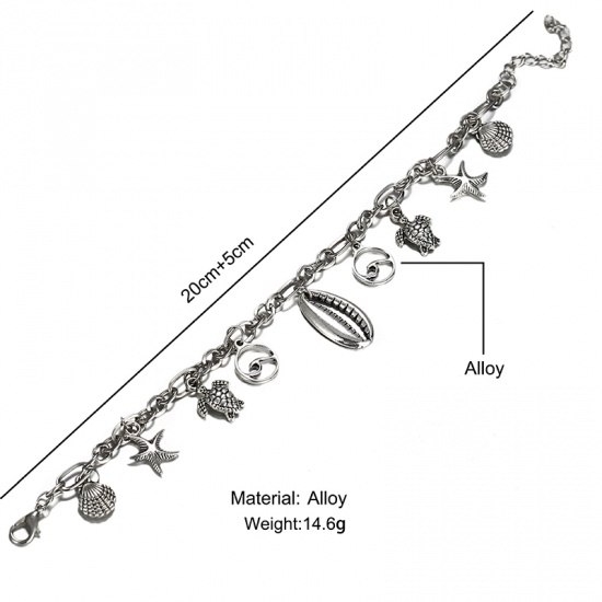 Bild von Ozean Schmuck Fußketten Antiksilber Seesterne Schildkröte 20cm lang, 1 Strang