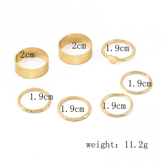 Immagine di Anello Oro Placcato Cuore Cuore 20mm (taglia di US: 10.25) - 19mm (taglia di US: 9), 1 Serie ( 7 Pz/Serie)