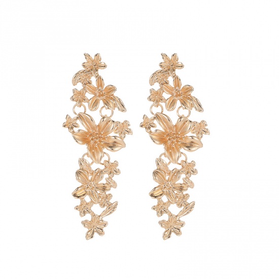 Image de Boucles d'Oreilles Plaqué Or KC Fleur 84mm x 32mm, 1 Paire