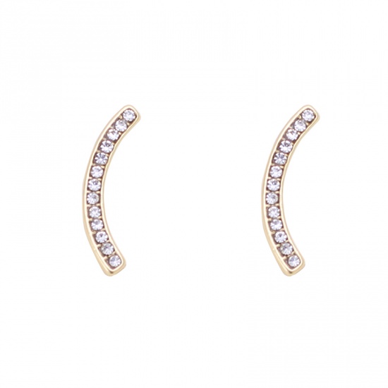 Picture of Ear Post Stud Earrings KC Gold Plated Arc Clear Rhinestone 23mm x 3mm, 1 Pair