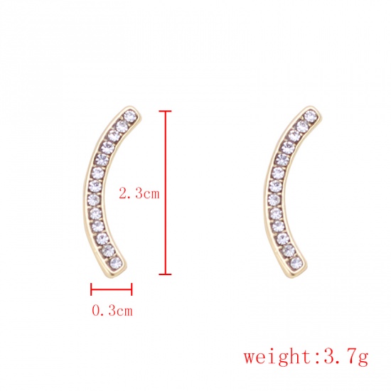 Picture of Ear Post Stud Earrings KC Gold Plated Arc Clear Rhinestone 23mm x 3mm, 1 Pair