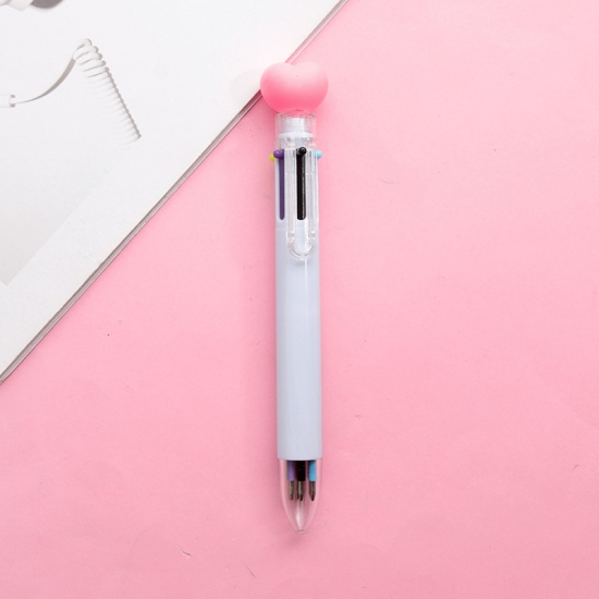 Picture of Plastic 6 Color Refill Multifunction Ball Point Pen Stationery Heart Light Blue 16.5cm(6 4/8") , 1 Piece