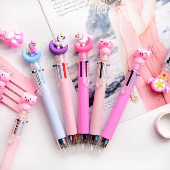 Picture of Plastic 6 Color Refill Multifunction Ball Point Pen Stationery Heart Light Blue 16.5cm(6 4/8") , 1 Piece
