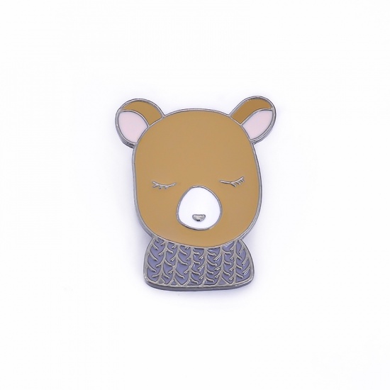Picture of Pin Brooches Bear Animal Silver Tone Brown 36mm x 30mm, 1 Piece