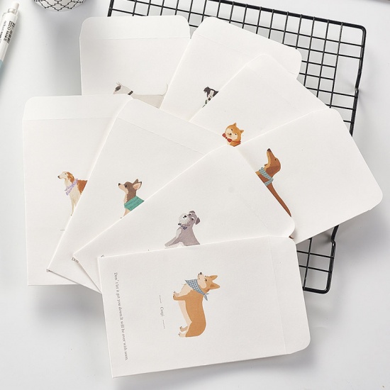 Picture of Kraft Paper Envelope Rectangle Cyan Dog Pattern 16cm x 11cm, 10 PCs