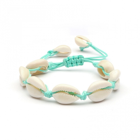 Picture of Shell Ocean Jewelry Bracelets Light Blue Woven 20cm(7 7/8") long, 1 Piece
