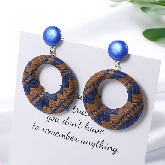Bild von Raffia Geflochten Ohrring Blau Ring 6cm x 4cm, 1 Paar
