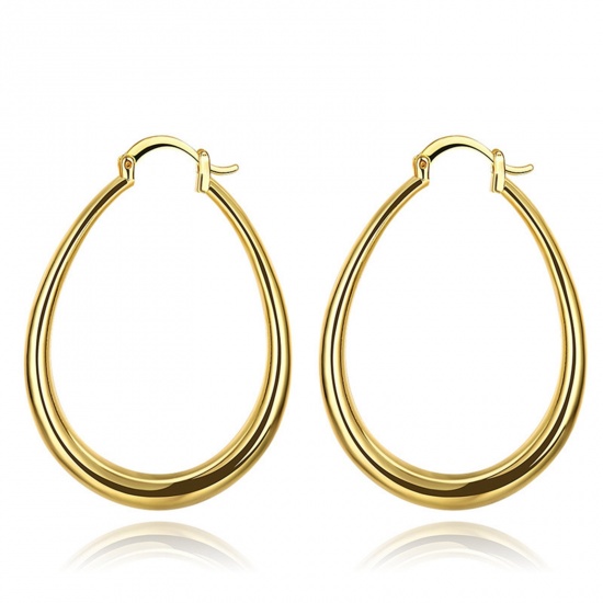 Picture of Hypoallergenic Simple & Casual Simple 18K Gold Plated Brass U-shaped Hoop Earrings For Women 4.4cm x 3.4cm, 1 Pair