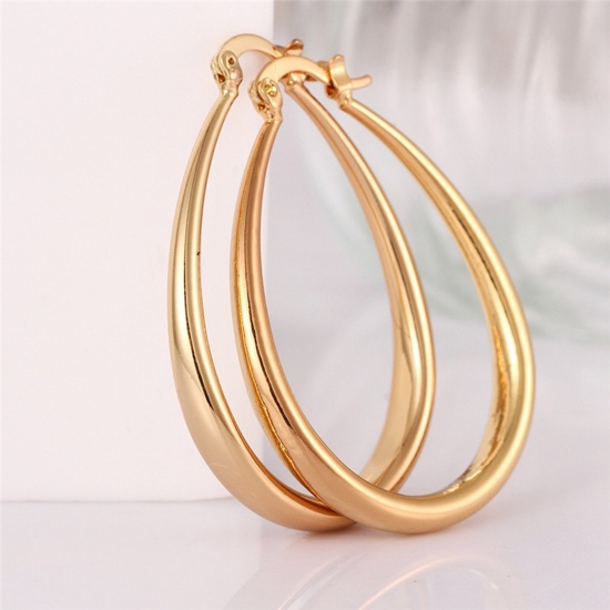 Picture of Hypoallergenic Simple & Casual Simple 18K Gold Plated Brass U-shaped Hoop Earrings For Women 4.4cm x 3.4cm, 1 Pair