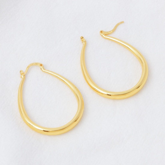Picture of Hypoallergenic Simple & Casual Simple 18K Gold Plated Brass U-shaped Hoop Earrings For Women 4.4cm x 3.4cm, 1 Pair