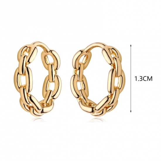 Imagen de Hipoalergénico Sencillo & Casual Sencillo Chapado en Oro de 18K Latón Cadena de Enlace Aretes de Aro Para Mujeres 13mm Dia., 1 Par