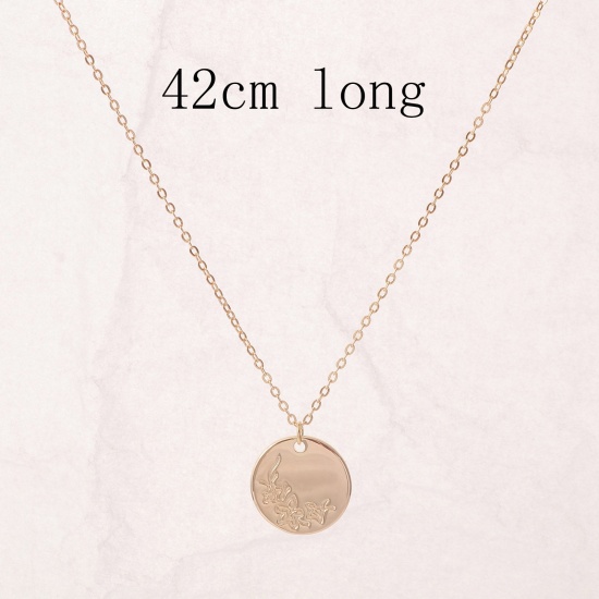 Picture of Hypoallergenic Simple & Casual Birth Month Flower 14K Gold Color Copper Link Cable Chain Round Cherry Blossom Sakura Flower Pendant Necklace For Women Birthday 42cm(16 4/8") long, 1 Piece