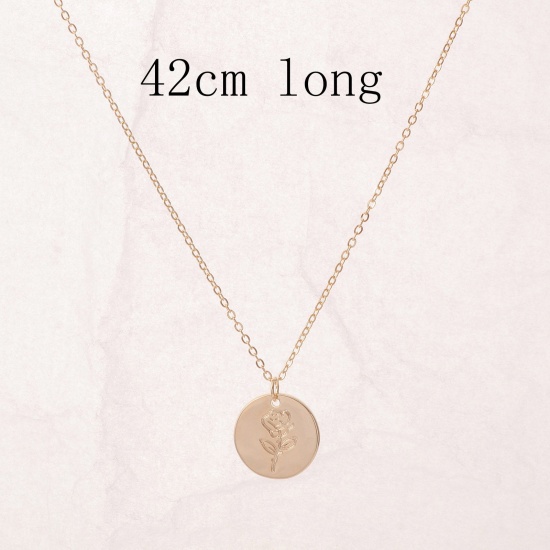 Picture of Hypoallergenic Simple & Casual Birth Month Flower 14K Gold Color Copper Link Cable Chain Round Rose Flower Pendant Necklace For Women Birthday 42cm(16 4/8") long, 1 Piece