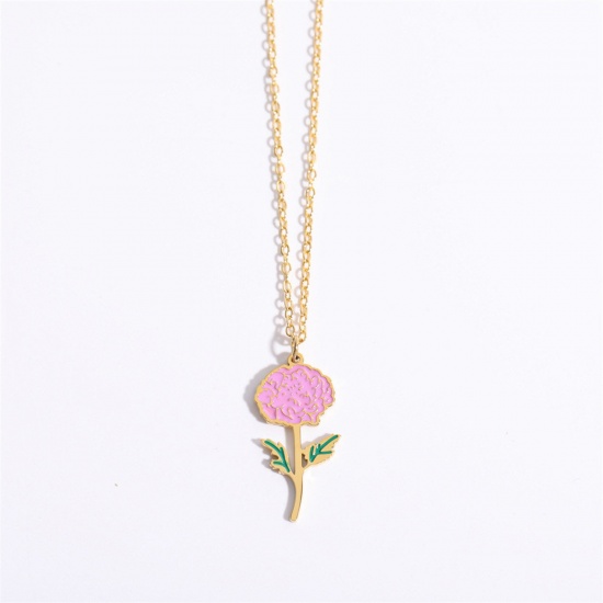 Picture of Hypoallergenic Sweet & Cute Birth Month Flower 18K Gold Color Pale Lilac 316 Stainless Steel Rolo Chain November Enamel Pendant Necklace For Women Birthday 40cm(15 6/8") long, 1 Piece