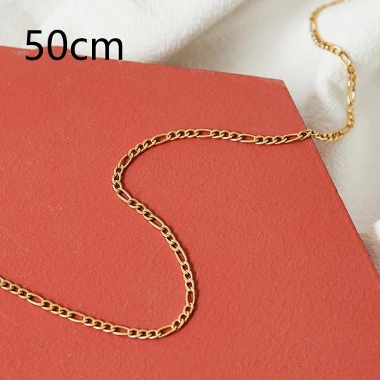 Picture of 1 Piece Vacuum Plating Simple & Casual Stylish 18K Gold Color 304 Stainless Steel Figaro Chain Necklace For Women 50cm(19 5/8") long