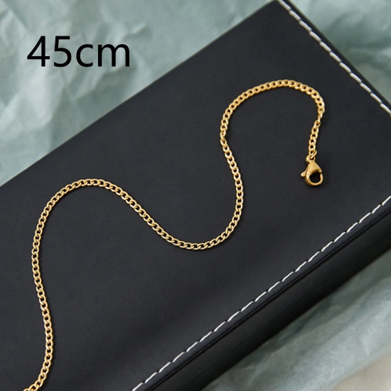 Picture of 1 Piece Vacuum Plating Simple & Casual Stylish 18K Gold Color 304 Stainless Steel Curb Link Chain Necklace For Women 45cm(17 6/8") long