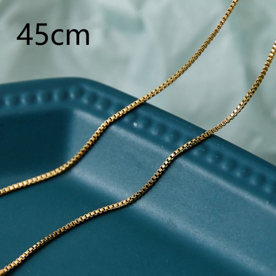 Picture of 1 Piece Vacuum Plating Simple & Casual Stylish 18K Gold Color 304 Stainless Steel Box Chain Necklace For Women 45cm(17 6/8") long