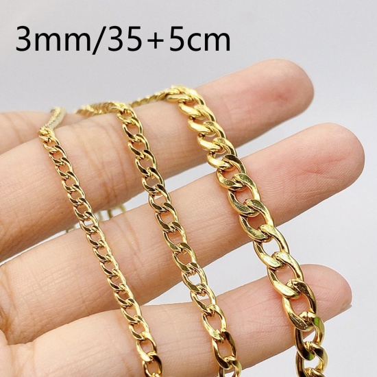 Picture of 1 Piece Vacuum Plating Simple & Casual Stylish 18K Gold Color 304 Stainless Steel Cuban Link Chain Choker Necklace For Women 35cm(13 6/8") long
