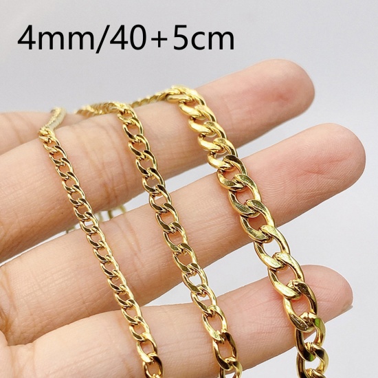 Picture of 1 Piece Vacuum Plating Simple & Casual Stylish 18K Gold Color 304 Stainless Steel Cuban Link Chain Necklace For Women 40cm(15 6/8") long