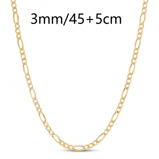 Picture of 1 Piece Vacuum Plating Simple & Casual Stylish 18K Gold Color 304 Stainless Steel Figaro Chain Necklace For Women 45cm(17 6/8") long