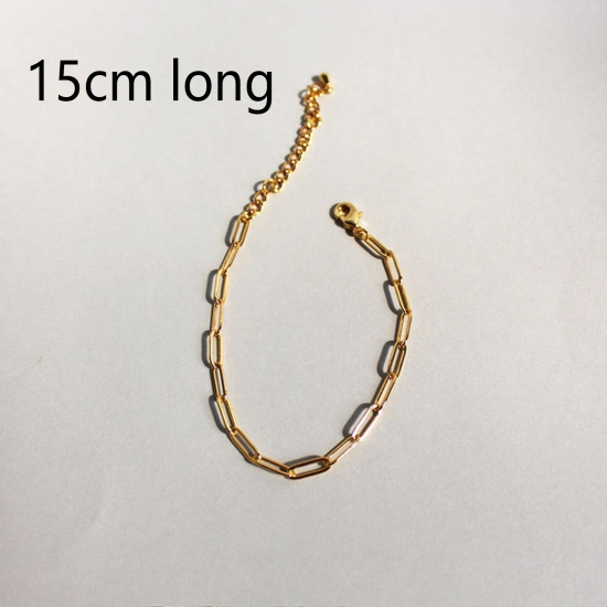 Image de Respectueux de la Nature Simple & Décontracté Bracelets Chaîne Maille Forçat Élégant en Laiton Plaqué Or 18K Trombone Pour Femmes 15cm long, 1 Pièce