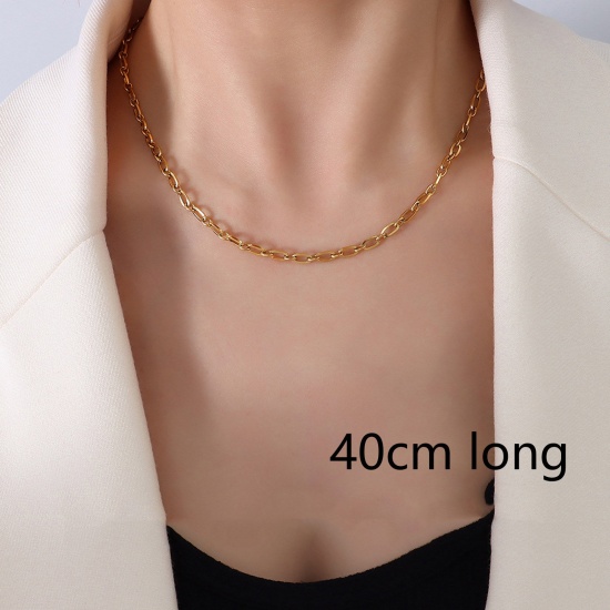 Picture of 1 Piece Vacuum Plating Simple & Casual Stylish 18K Real Gold Plated 304 Stainless Steel Link Cable Chain Necklace For Women 40cm(15 6/8") long