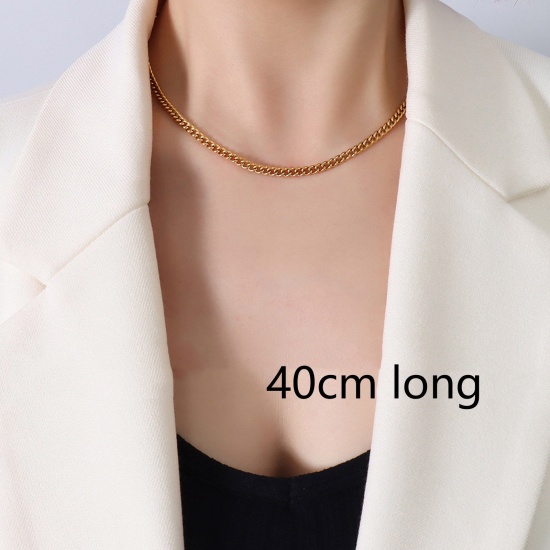 Picture of 1 Piece Vacuum Plating Simple & Casual Stylish 18K Real Gold Plated 304 Stainless Steel Curb Link Chain Necklace For Women 40cm(15 6/8") long