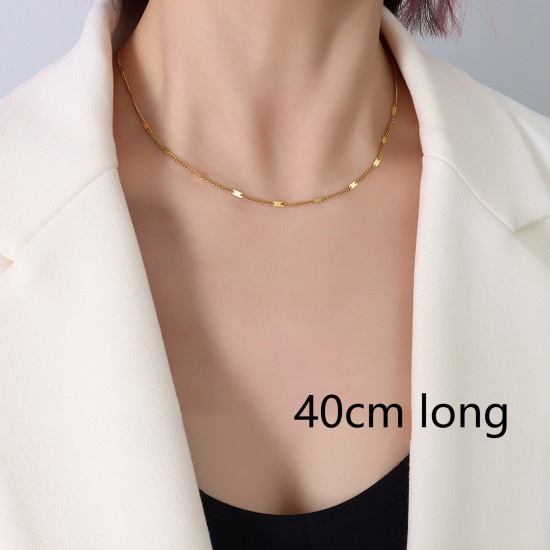 Picture of 1 Piece Vacuum Plating Simple & Casual Stylish 18K Gold Color 304 Stainless Steel Curb Link Chain Necklace For Women 40cm(15 6/8") long