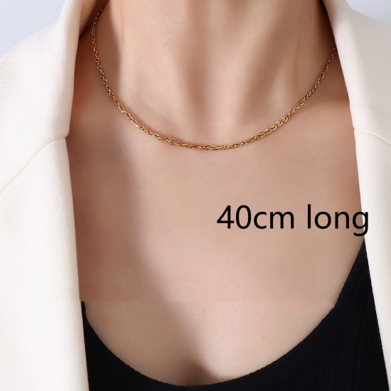 Picture of 1 Piece Vacuum Plating Simple & Casual Stylish 18K Real Gold Plated 304 Stainless Steel Double Loop Chain Necklace For Women 40cm(15 6/8") long