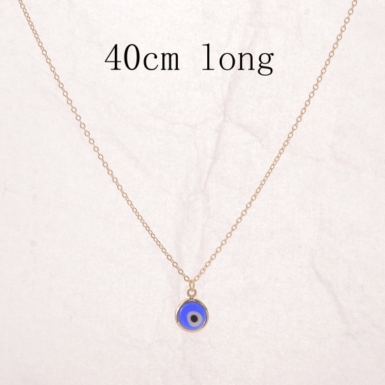 Picture of Eco-friendly Retro Religious 14K Gold Color Copper & Resin Link Cable Chain Evil Eye Pendant Necklace For Women 40cm(15 6/8") long, 1 Piece