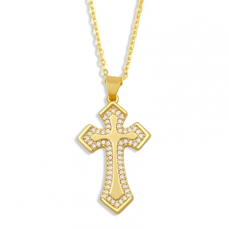 Eco-friendly Simple & Casual Religious 18K Gold Plated Brass Ball Chain Cross Unisex 42cm(16 4/8") long, 1 Piece