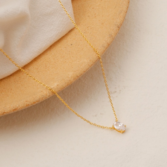 Picture of Eco-friendly Simple & Casual Exquisite 14K Gold Color Copper Link Cable Chain Drop Pendant Necklace For Women Party 45cm(17 6/8") long, 1 Piece