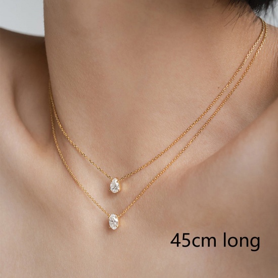 Picture of Eco-friendly Simple & Casual Exquisite 14K Gold Color Copper Link Cable Chain Oval Pendant Necklace For Women Party 45cm(17 6/8") long, 1 Piece