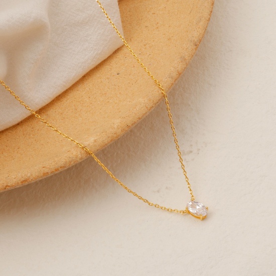 Picture of Eco-friendly Simple & Casual Exquisite 14K Gold Color Copper Link Cable Chain Oval Pendant Necklace For Women Party 45cm(17 6/8") long, 1 Piece