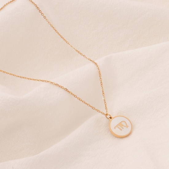 Picture of Eco-friendly Simple & Casual Stylish 18K Gold Plated 304 Stainless Steel Link Cable Chain Round Virgo Sign Of Zodiac Constellations Imitation Shell Pendant Necklace For Women 45cm(17 6/8") long, 1 Piece
