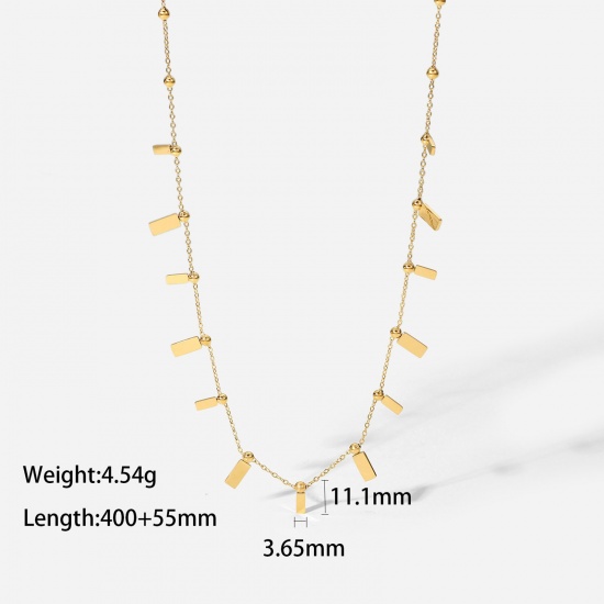 Picture of 1 Piece Vacuum Plating Simple & Casual Stylish 18K Real Gold Plated 304 Stainless Steel Link Cable Chain Tassel Rectangle Pendant Necklace For Women 40cm(15 6/8") long