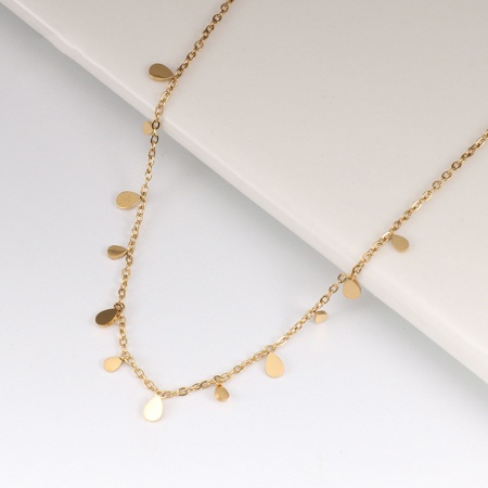 Image de Collier de Station En Gros Plaqué Or 14K en 304 Acier Inoxydable, Franges Pompons Glands Goutte d'Eau Chaîne Maille Forçat, aux Femmes Placage sous Vide Élégant Simple & Décontracté Cadeau Bijoux pour Détaillants 40cm long, 1 Pièce