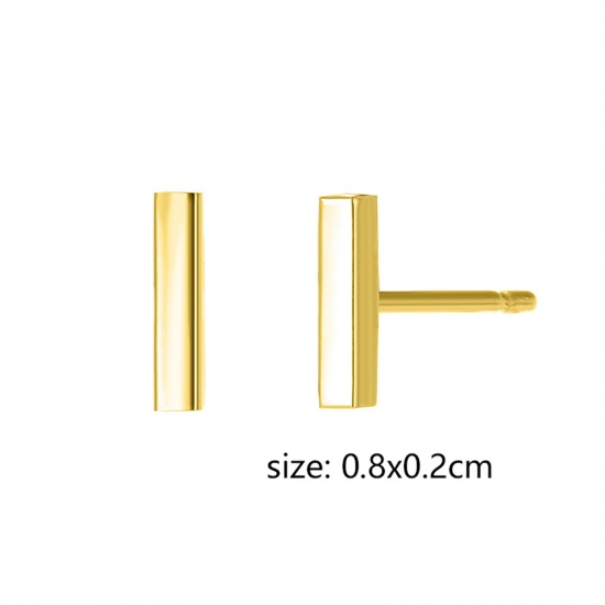 Picture of 1 Pair Vacuum Plating Simple & Casual Stylish 14K Gold Plated 316 Stainless Steel Geometric Ear Post Stud Earrings For Women Party 8mm x 2mm